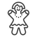 Gingerbread girl line icon. Christmas cookie vector illustration isolated on white. Biscuit outline style design Royalty Free Stock Photo