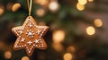 gingerbread hanging on the Christmas tree, space for the text