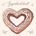 Gingerbread heart vector. Gingerbread heart vector illustration for Christmas card, menu, recipes. Watercolor