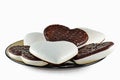 Gingerbread hearts with chocolate - close-up on white Royalty Free Stock Photo