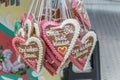 Gingerbread hearts at a folk festival with German words - Grandma you are great, Germany