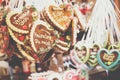 Gingerbread Hearts at German Christmas Market. Berlin. Tradition Royalty Free Stock Photo