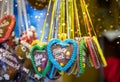 Gingerbread hearts on a German Christmas Market Royalty Free Stock Photo