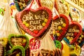 Gingerbread Hearts at German Christmas Market. I just want you - inscription in German Royalty Free Stock Photo