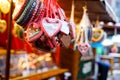 Gingerbread Hearts at German Christmas Market. Nuremberg, Munich, Berlin, Hamburg xmas market in Germany. On traditional Royalty Free Stock Photo