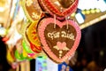 Gingerbread Hearts at German Christmas Market. For you - inscription in German Royalty Free Stock Photo