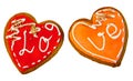 2 gingerbread hearts with icing