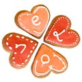 4 gingerbread hearts with `Love` caption