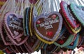 Gingerbread hearts at the oktoberfest, traditional German souvenir