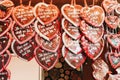 Gingerbread hearts on sale at German Christmas Market. Hamburg, Germany