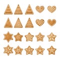 Gingerbread hearts, stars and trees collection. Royalty Free Stock Photo