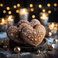 gingerbread hearts on a wooden background.