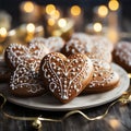gingerbread hearts on a wooden background. tinting. selective focus