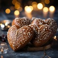 gingerbread hearts on a wooden background. tinting. selective focus