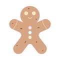 Gingerbread gingerbread holiday cookies or cookies flat vector. Christmas gingerbread man with smile and colored buttons