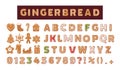 Gingerbread holidays cookies font alphabet vector cartoon illustration
