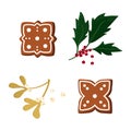 Gingerbread, holly tree and golden mistletoe