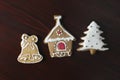 Gingerbread home made cookie bell, christmas tree and house Royalty Free Stock Photo