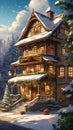 Gingerbread house. Abstract Xmas background, anime styled Royalty Free Stock Photo
