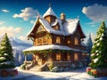 Gingerbread house. Abstract Xmas background, anime styled Royalty Free Stock Photo