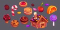 Gingerbread house, chocolate cakes, candies