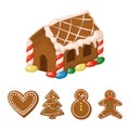 Gingerbread house christmas sweet traditional holiday food candy dessert cookie vector illustration.