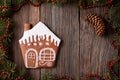 Gingerbread house cookie christmas composition in Royalty Free Stock Photo