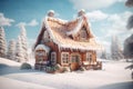 Gingerbread house covered with snow. Generate ai
