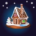 Gingerbread house decorated candy icing and sugar. Christmas cookies, traditional winter holiday xmas homemade baked sweet food ve Royalty Free Stock Photo