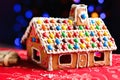 Gingerbread house decorated with colorful candies