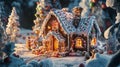 Gingerbread house decorated with icing and candy . Royalty Free Stock Photo