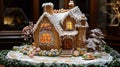 Gingerbread house decorated with icing and candy . Royalty Free Stock Photo