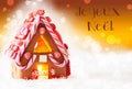 Gingerbread House, Golden Background, Joyeux Noel Means Merry Christmas Royalty Free Stock Photo