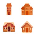 Gingerbread house icons set cartoon vector. Christmas gingerbread house Royalty Free Stock Photo