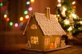 Gingerbread house with lights inside Royalty Free Stock Photo