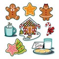 Gingerbread House, Man, Woman, Hot Chocolate, Cookies Santa Illustration Set