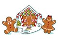 Gingerbread house, man, and woman illustration Royalty Free Stock Photo