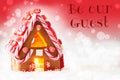 Gingerbread House, Red Background, Text Be Our Guest Royalty Free Stock Photo