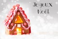 Gingerbread House, Silver Background, Joyeux Noel Means Merry Christmas Royalty Free Stock Photo