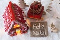 Gingerbread House, Sled, Snow, Feliz Natal Means Merry Christmas Royalty Free Stock Photo