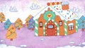 Gingerbread House Winter Christmas Holiday Season Crayon Drawing and Doodling Hand-drawn Illustration