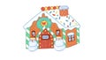 Gingerbread House Winter Christmas Holiday Season Crayon Drawing and Doodling Hand-drawn Illustration.