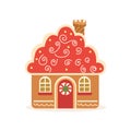 Gingerbread House Winter Cookie with decorative sweet icing candy vector flat illustration design