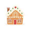 Gingerbread House Winter Cookie with decorative sweet icing candy vector flat illustration design