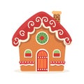 Gingerbread House Winter Cookie with decorative sweet icing candy vector flat illustration design