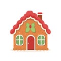 Gingerbread House Winter Cookie with decorative sweet icing candy vector flat illustration design