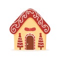 Gingerbread House Winter Cookie with decorative sweet icing candy vector flat illustration design