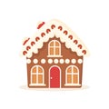 Gingerbread House Winter Cookie with decorative sweet icing candy vector flat illustration design