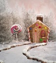 Fantasy winter landscape with a candy house