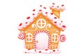 Gingerbread house with wonder door and windows cute ornament and sweets in cartoon style isolated on white background. Royalty Free Stock Photo